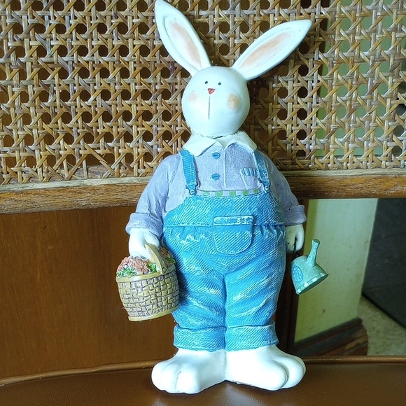 Other - White Easter Bunny Rabbit w/ Flowers & Watering Can